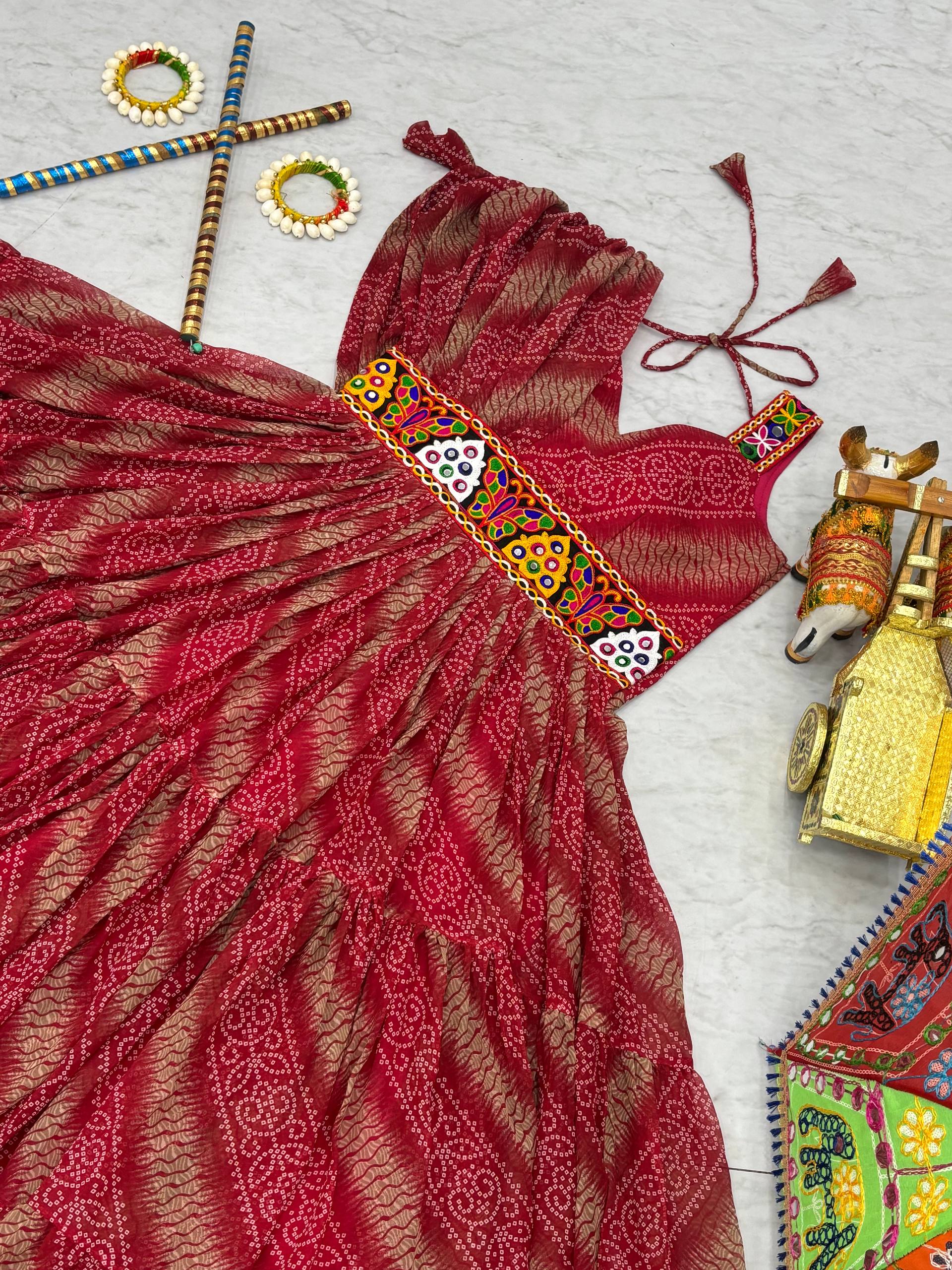 Alluring Brown Color Bandhni Gamthi Work Gown