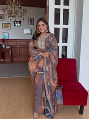 Alluring Brown Color Embroidery Work Palazzo Suit