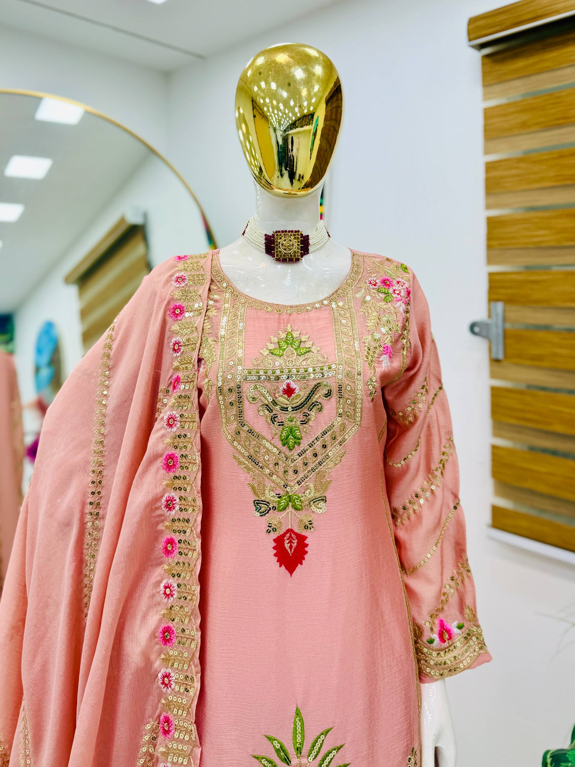 Trendy Blue Color Embroidery Thread Work Sharara Suit