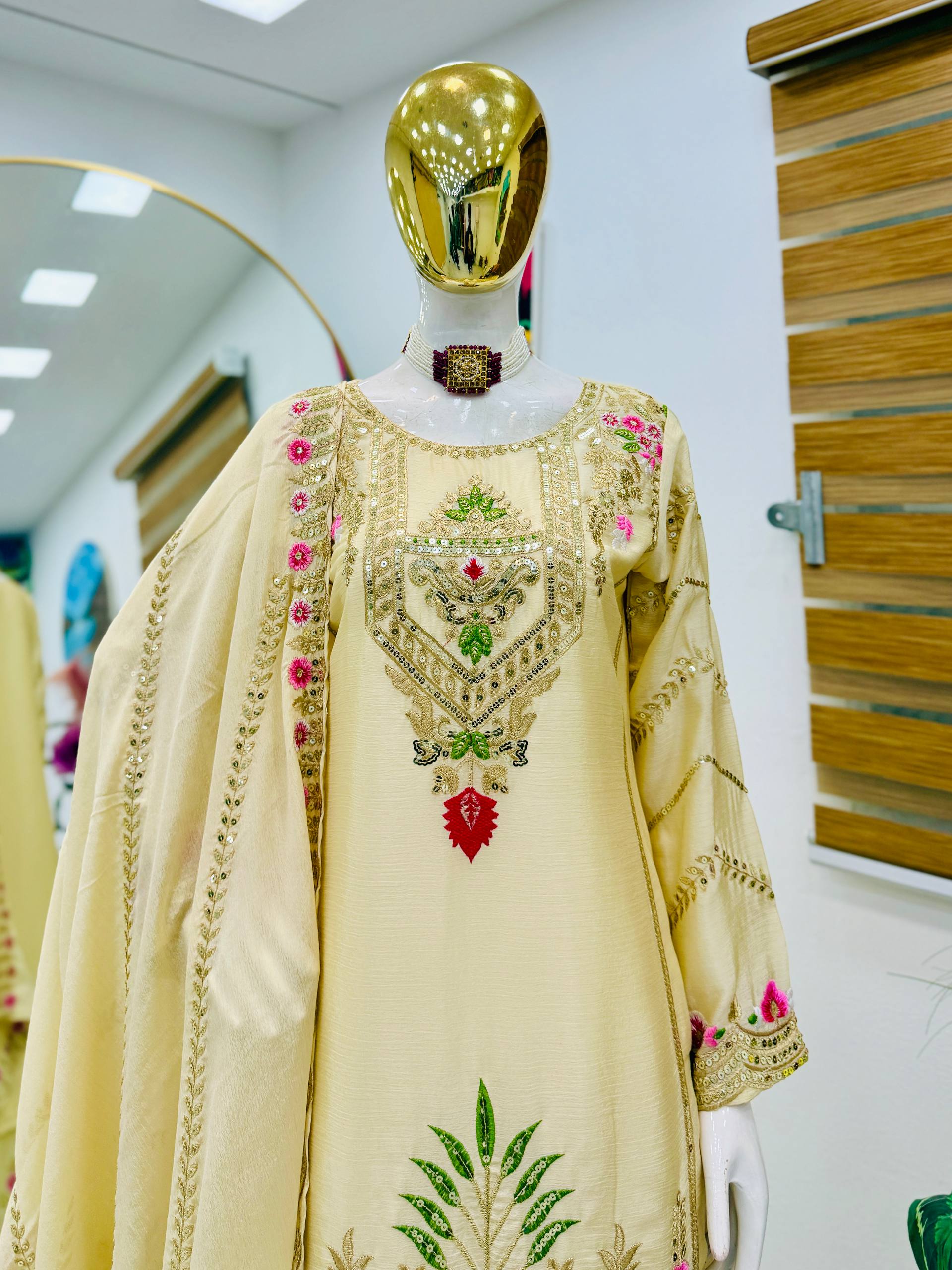 Trendy Blue Color Embroidery Thread Work Sharara Suit