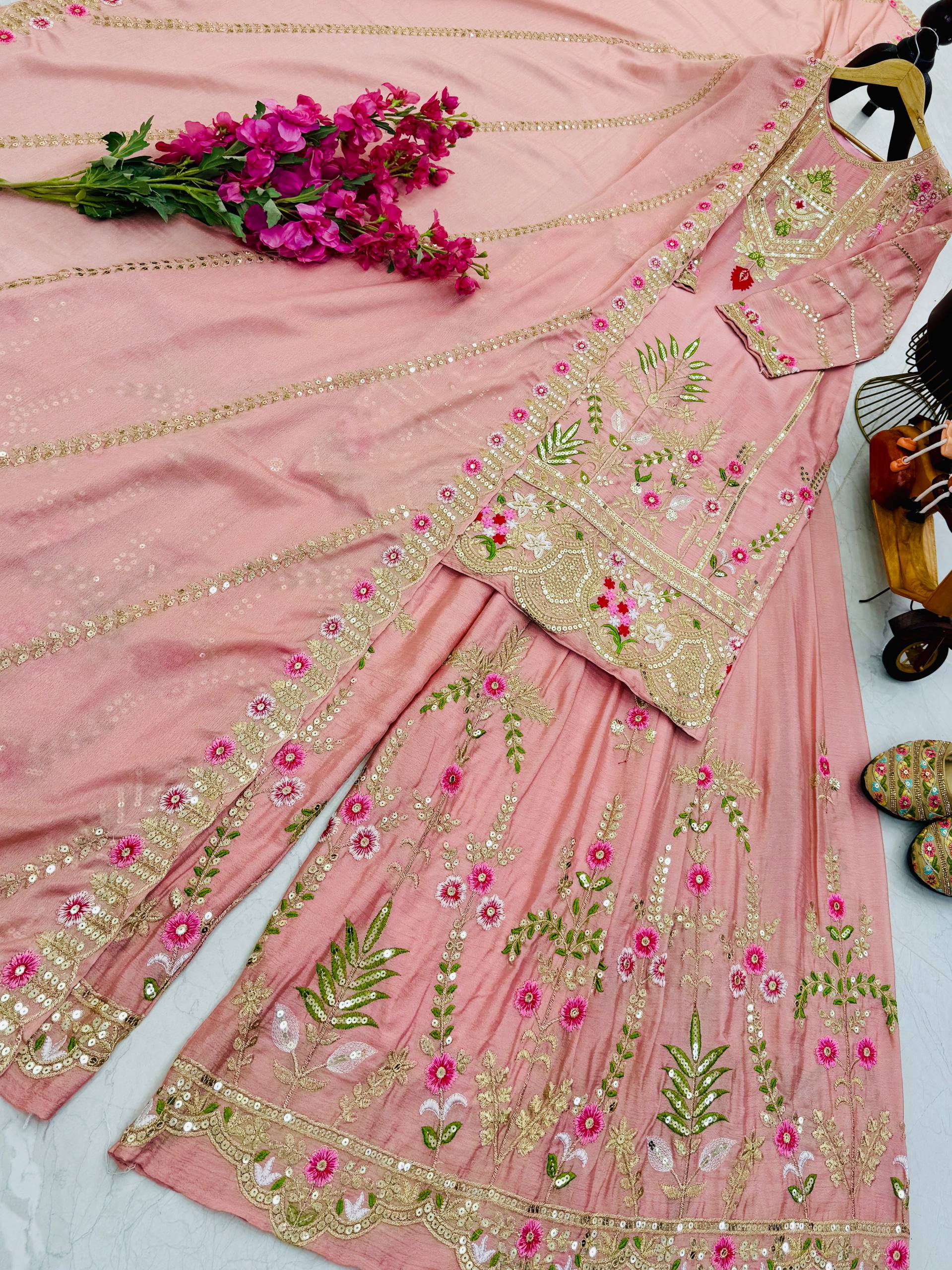 Trendy Blue Color Embroidery Thread Work Sharara Suit