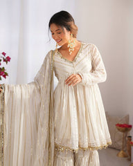 Awesome White Color Mirror Work Sharara Suit