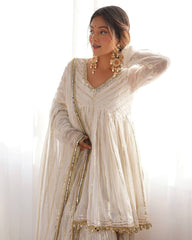 Awesome White Color Mirror Work Sharara Suit