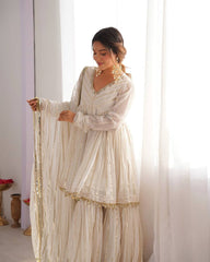 Awesome White Color Mirror Work Sharara Suit