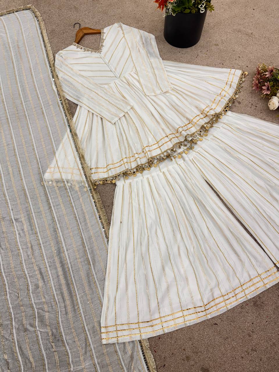 Awesome White Color Mirror Work Sharara Suit