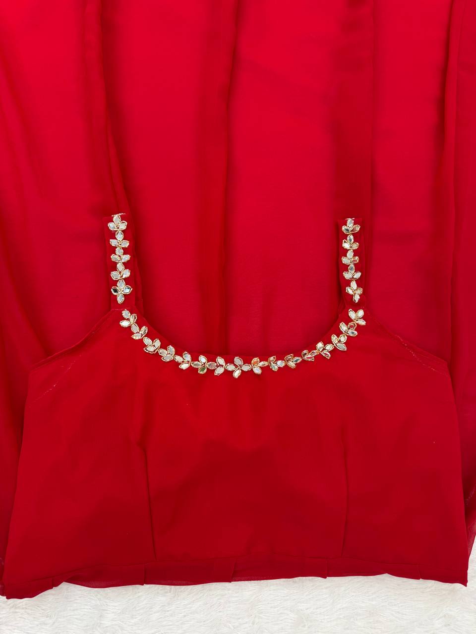 Trendy Red Color Mirror Work Georgette Anarkali Suit