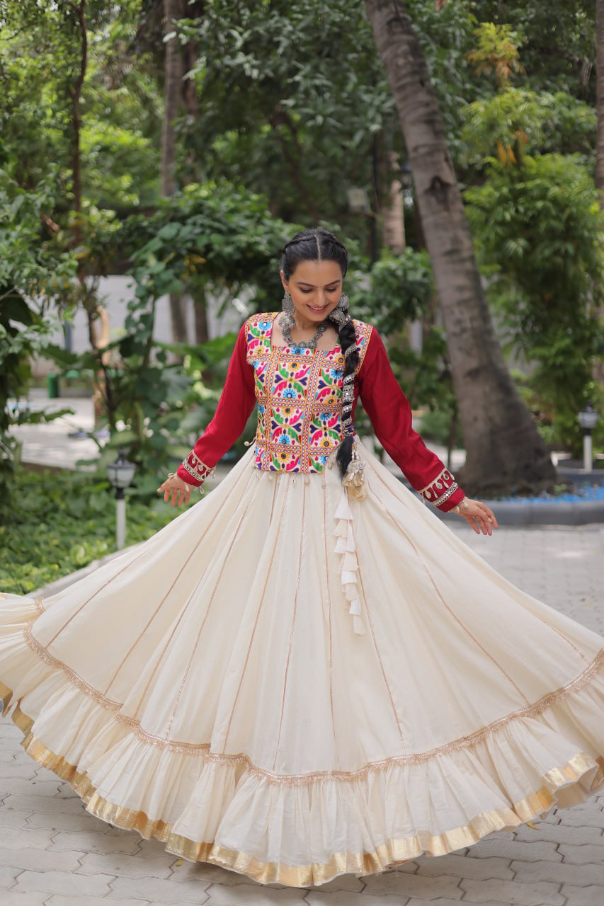 White Color Embroidered Lehenga Choli For Navratri Collection