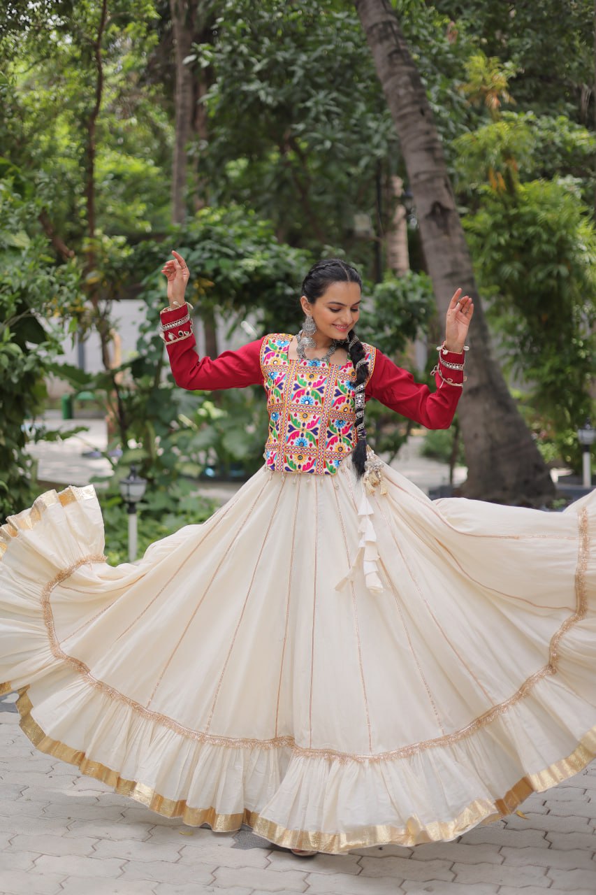 White Color Embroidered Lehenga Choli For Navratri Collection