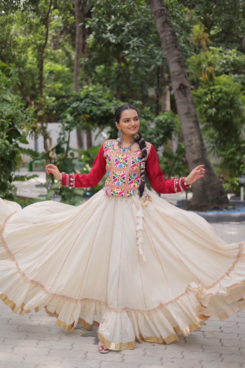 White Color Embroidered Lehenga Choli For Navratri Collection