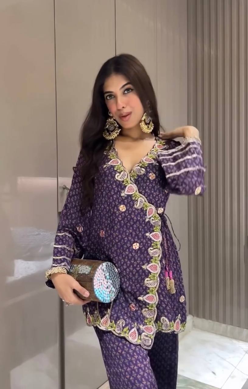 Trendy Purple Vichitra Silk Embroidery Palazzo Suit