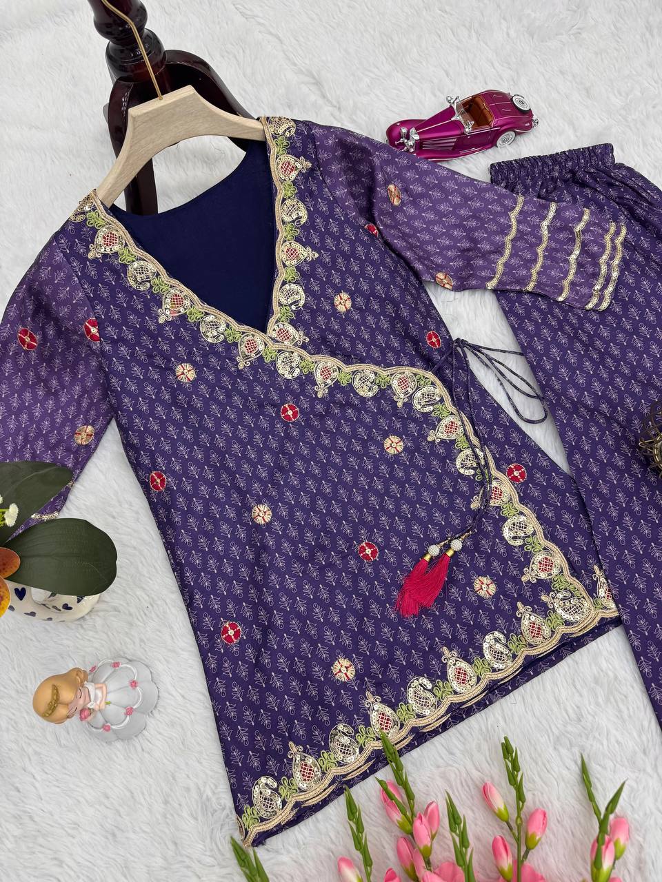 Trendy Purple Vichitra Silk Embroidery Palazzo Suit
