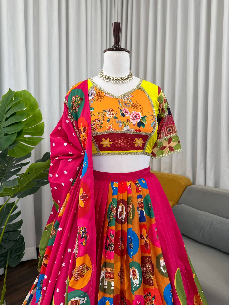 Awesome Pink Crepe with Digital Print Lehenga