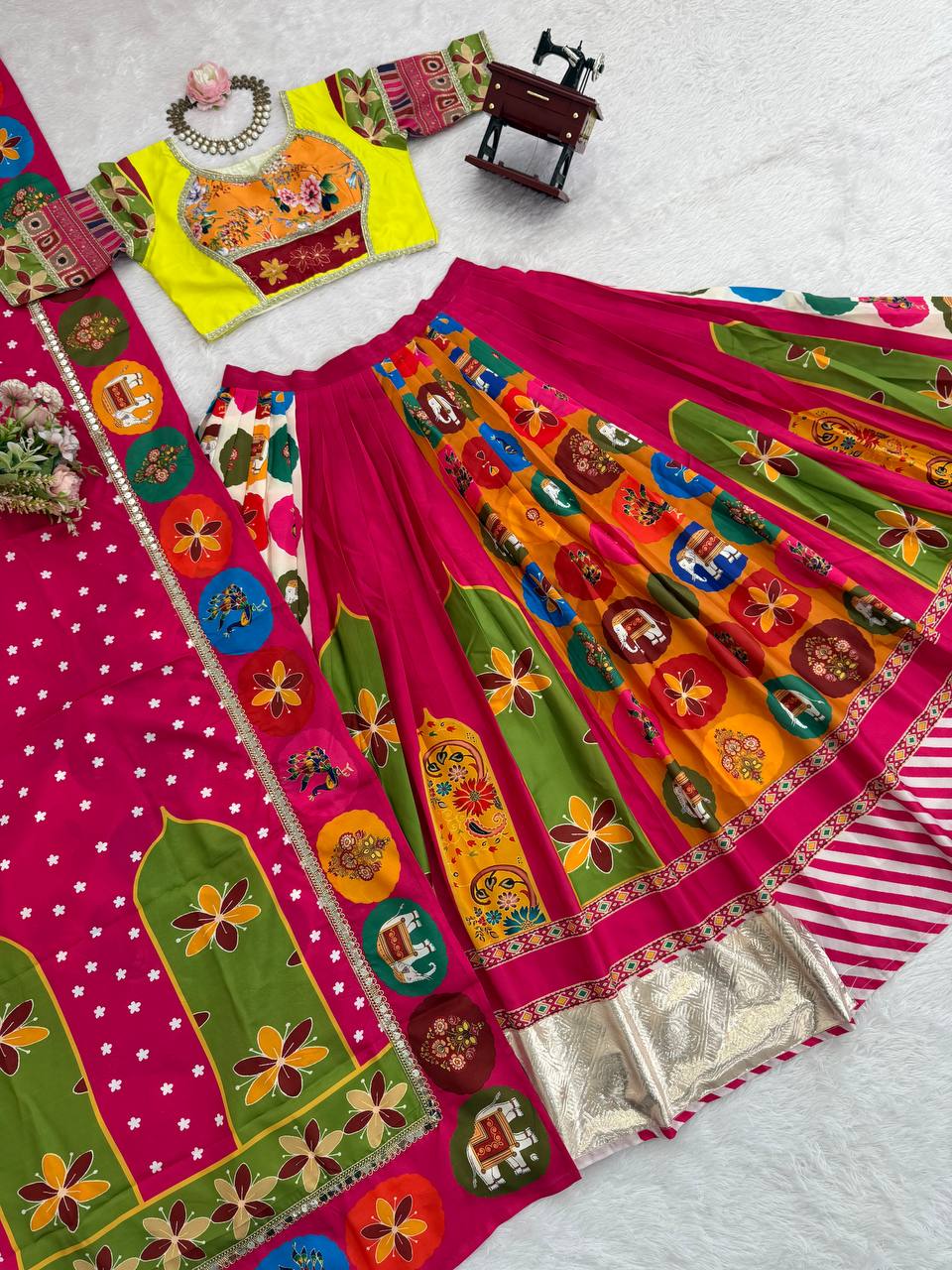 Awesome Pink Crepe with Digital Print Lehenga