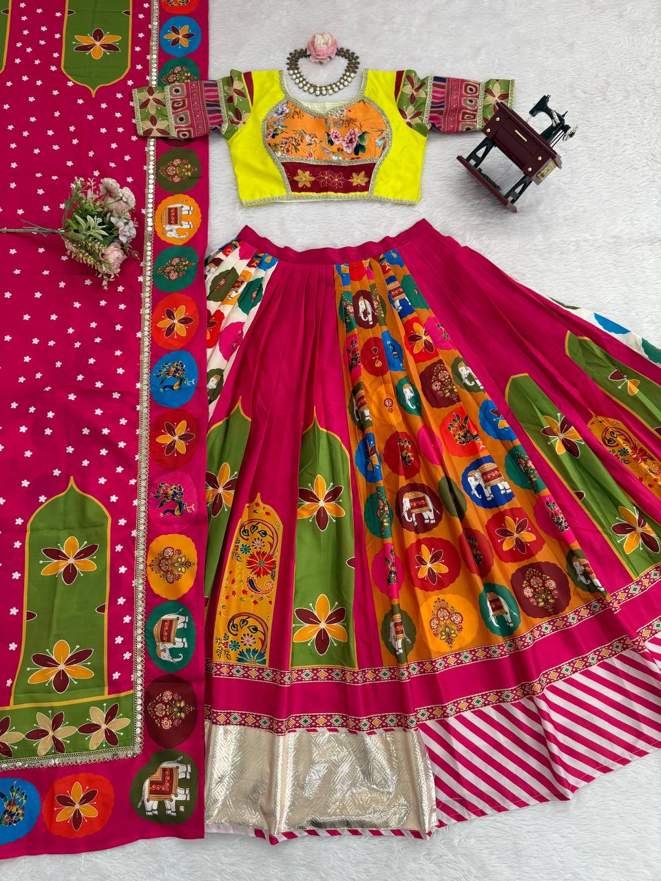 Awesome Pink Crepe with Digital Print Lehenga