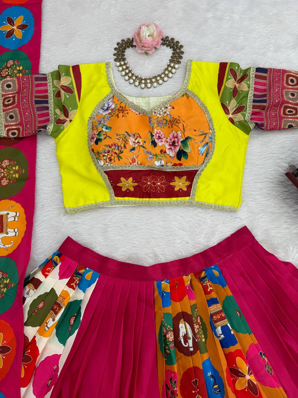 Awesome Pink Crepe with Digital Print Lehenga