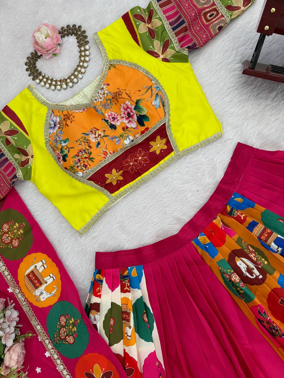 Awesome Pink Crepe with Digital Print Lehenga