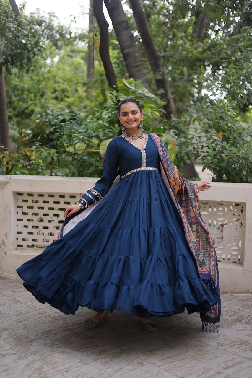Wonderful Maroon Color V Neck Designer Gown