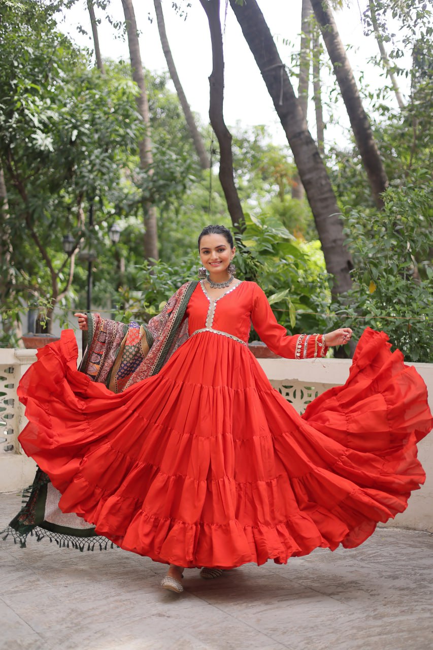 Wonderful Maroon Color V Neck Designer Gown