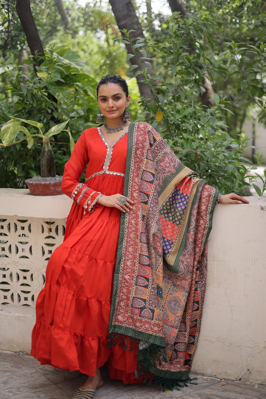 Wonderful Maroon Color V Neck Designer Gown