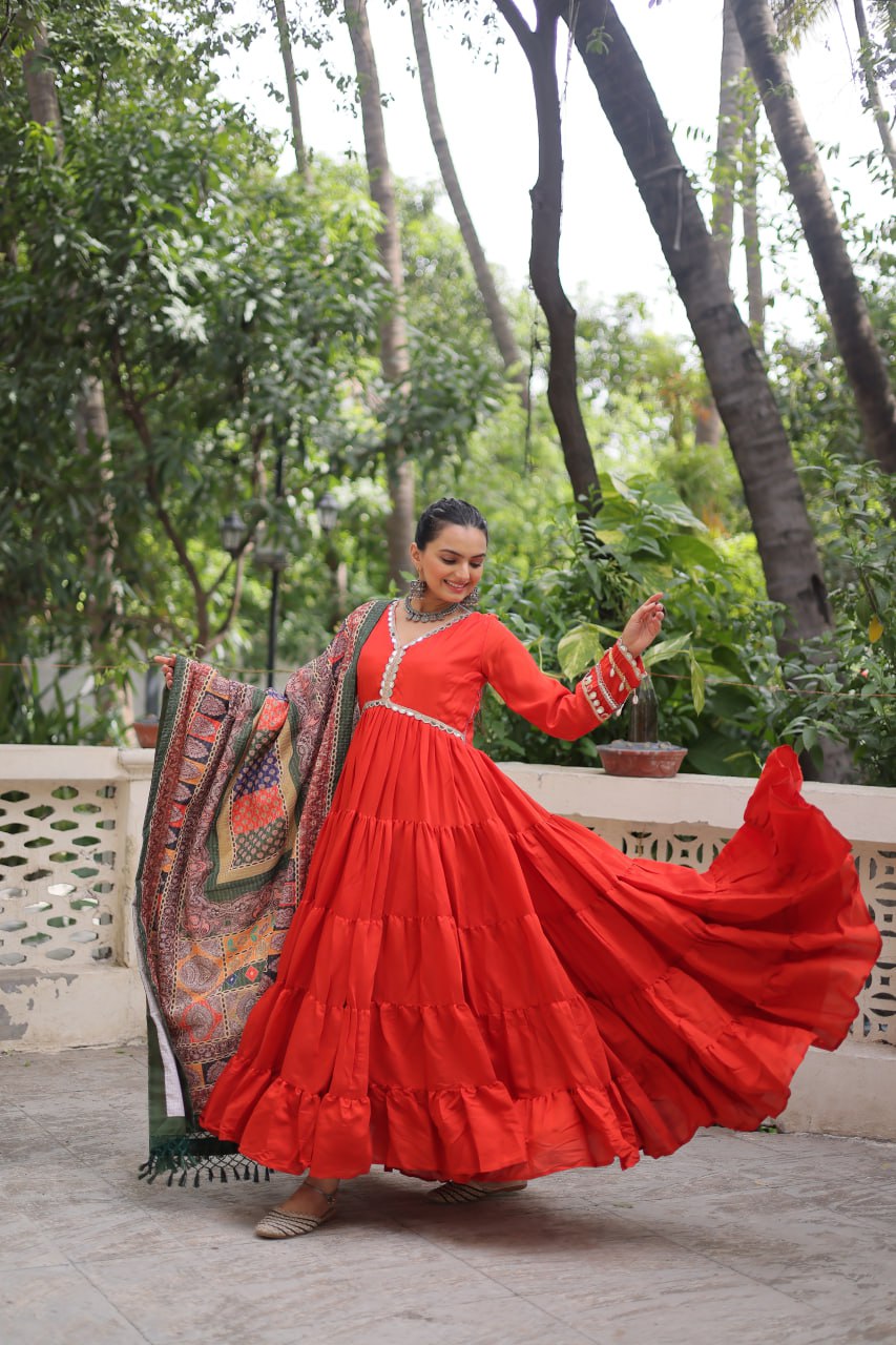 Wonderful Maroon Color V Neck Designer Gown