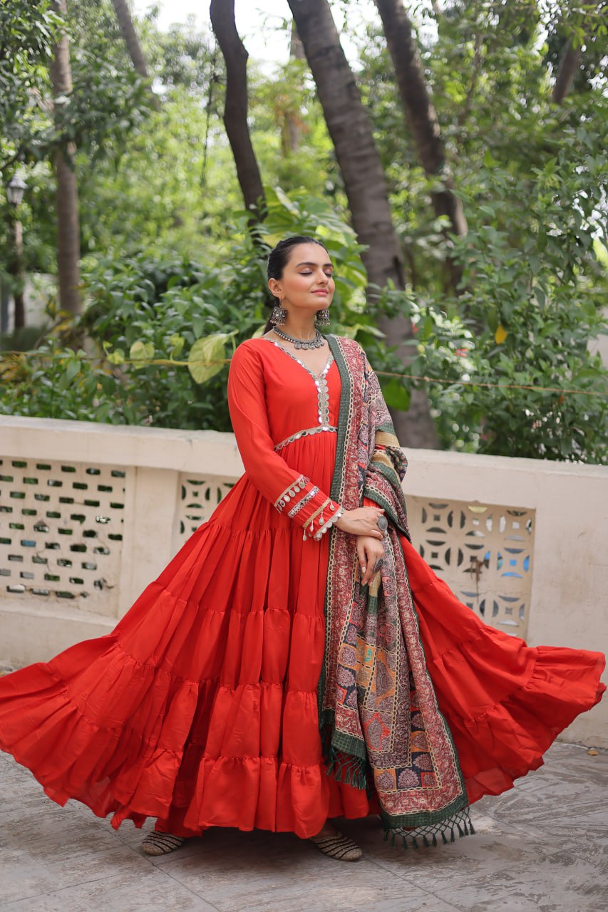Wonderful Maroon Color V Neck Designer Gown