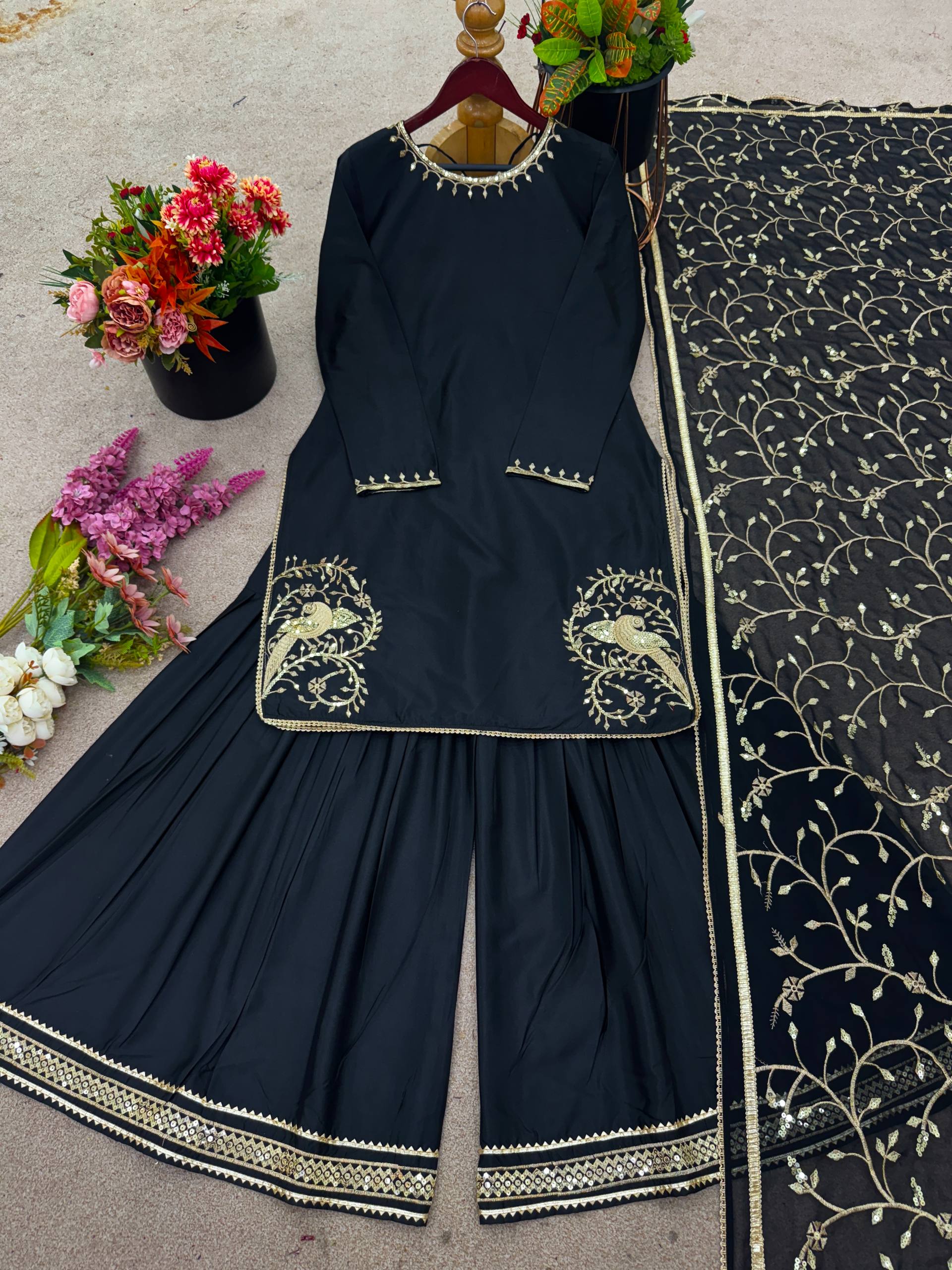 Amazing Black Color Sequence Work Sharara Suit