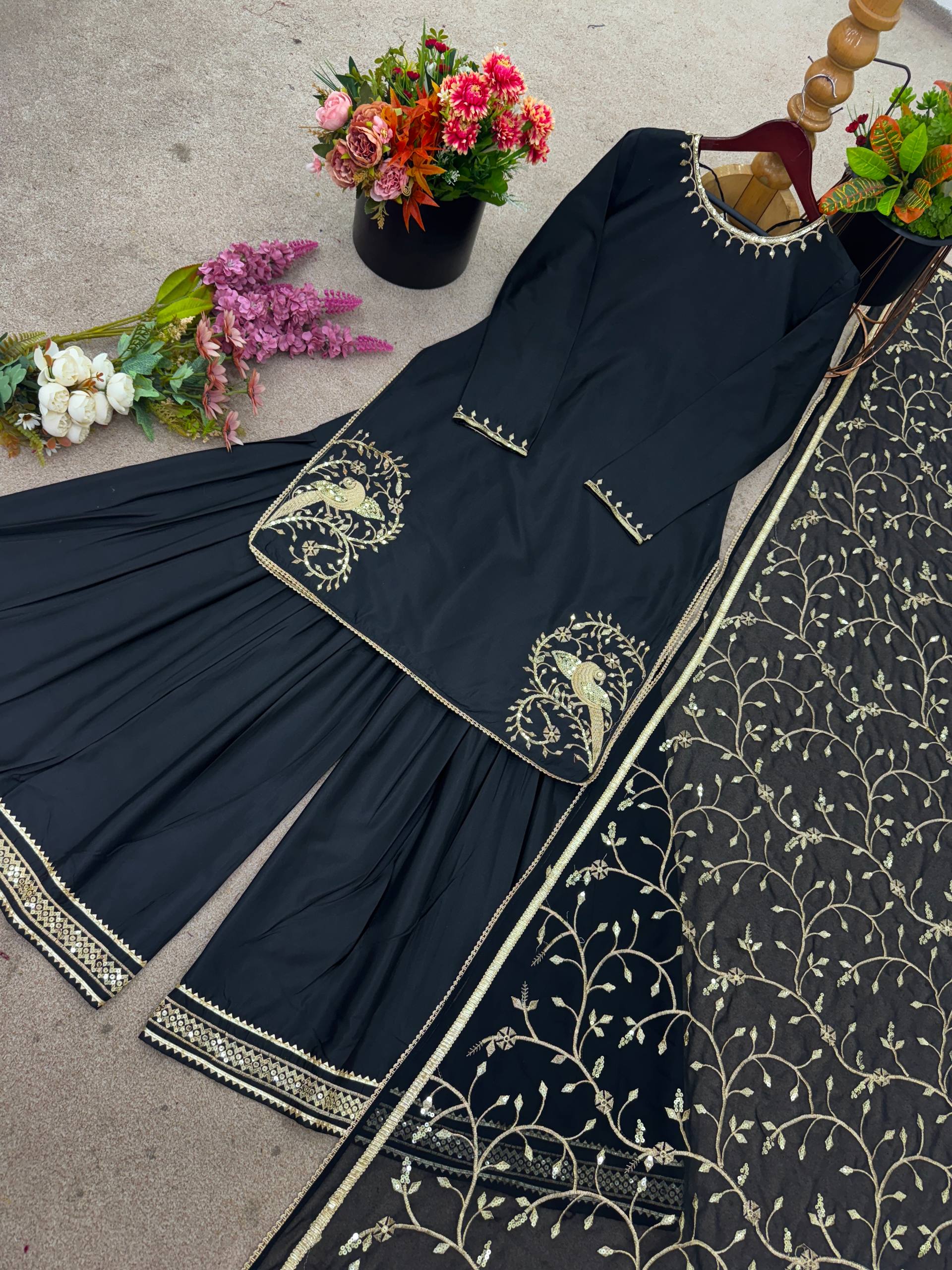 Amazing Black Color Sequence Work Sharara Suit