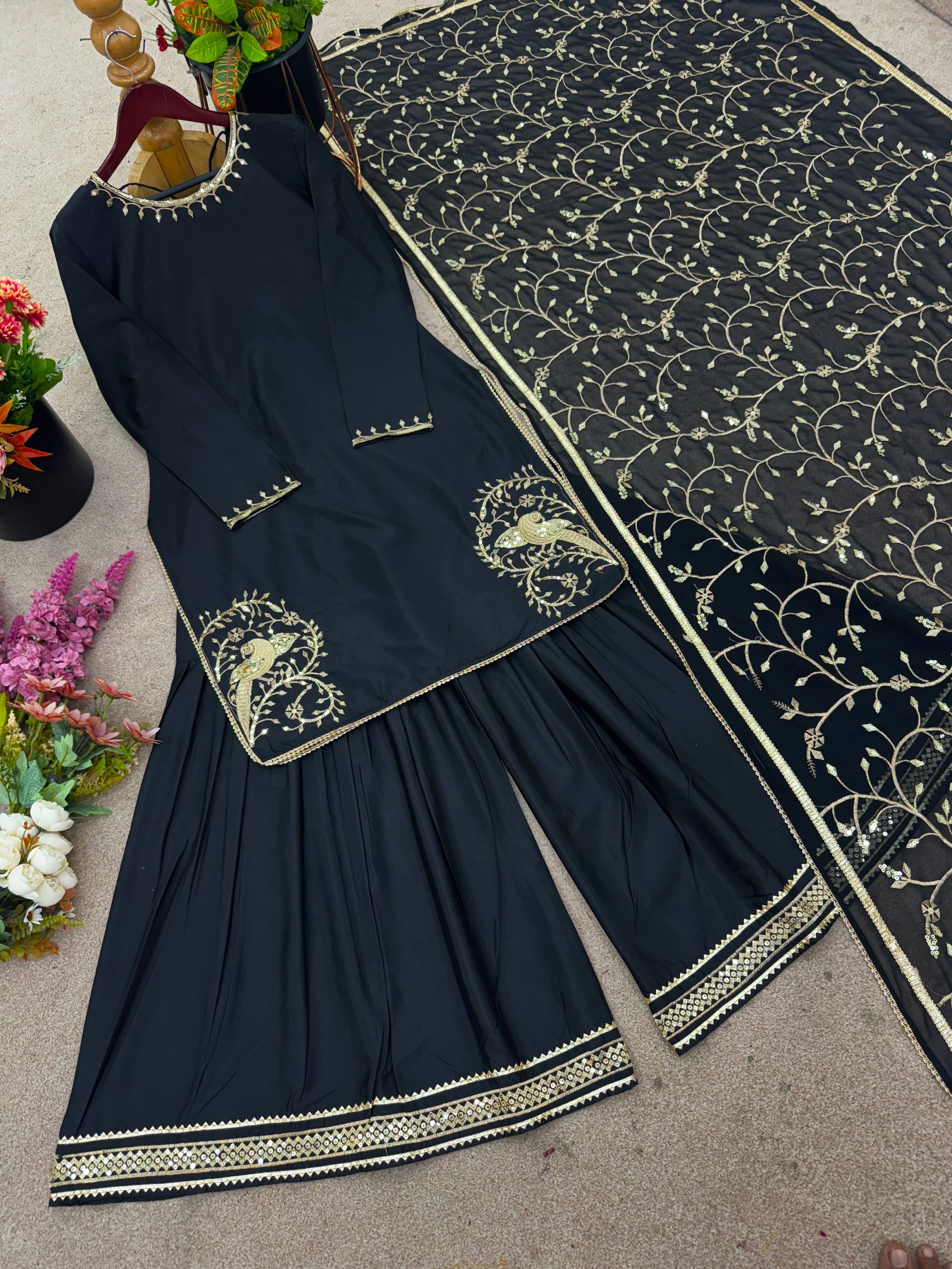 Amazing Black Color Sequence Work Sharara Suit