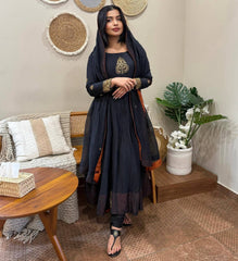 Trendy Black Color Embroidery Work Georgette Gown