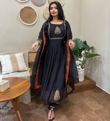 Trendy Black Color Embroidery Work Georgette Gown