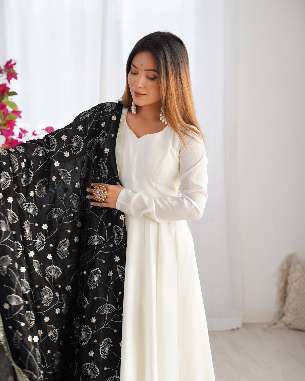Gorgeous Black Color Vichitra Silk Work Anarkali Gown
