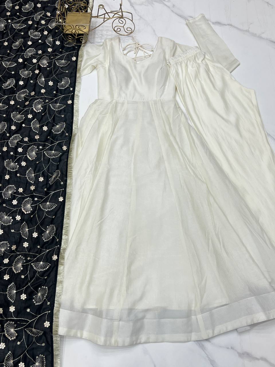 Gorgeous Black Color Vichitra Silk Work Anarkali Gown
