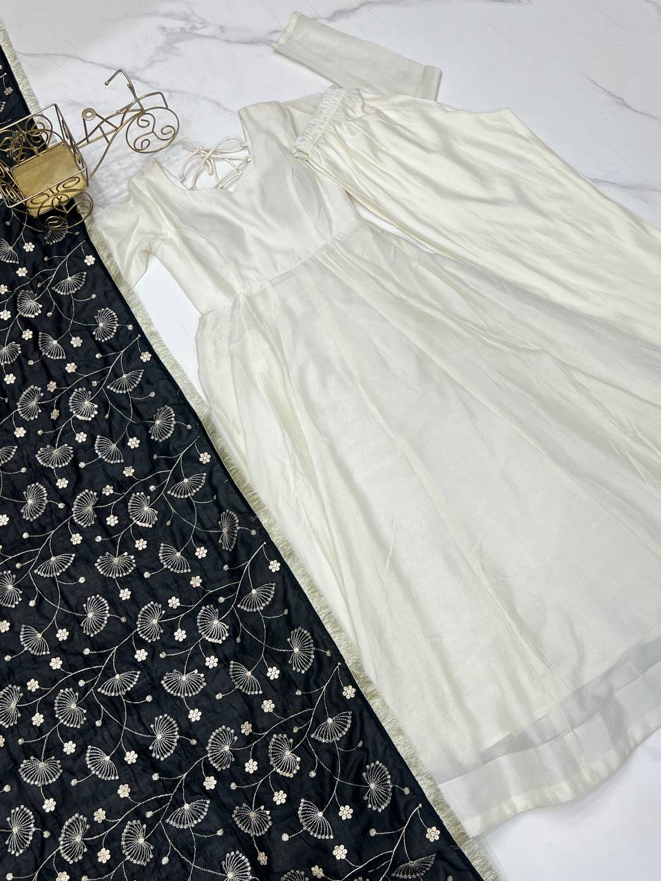 Gorgeous Black Color Vichitra Silk Work Anarkali Gown