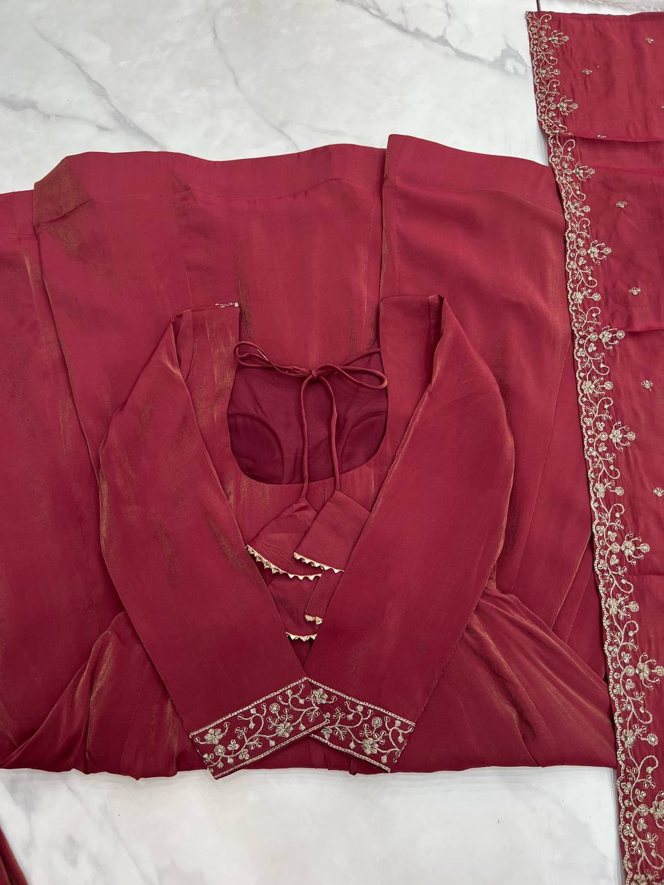 Designer Maroon Color With Beads Work Silk Anarkali Suit