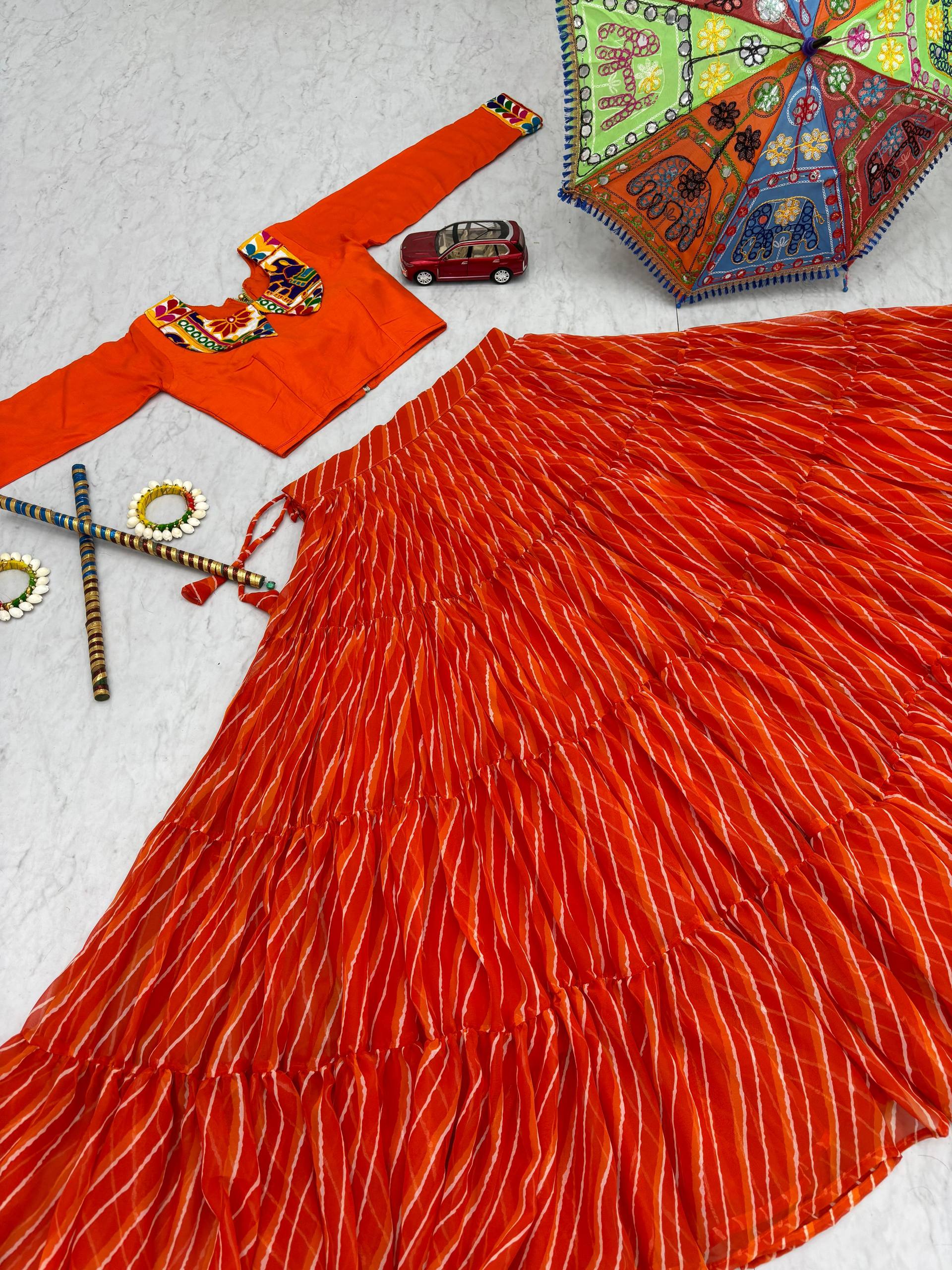 Orange Color Gamthi Work Lehenga Choli For Navratri