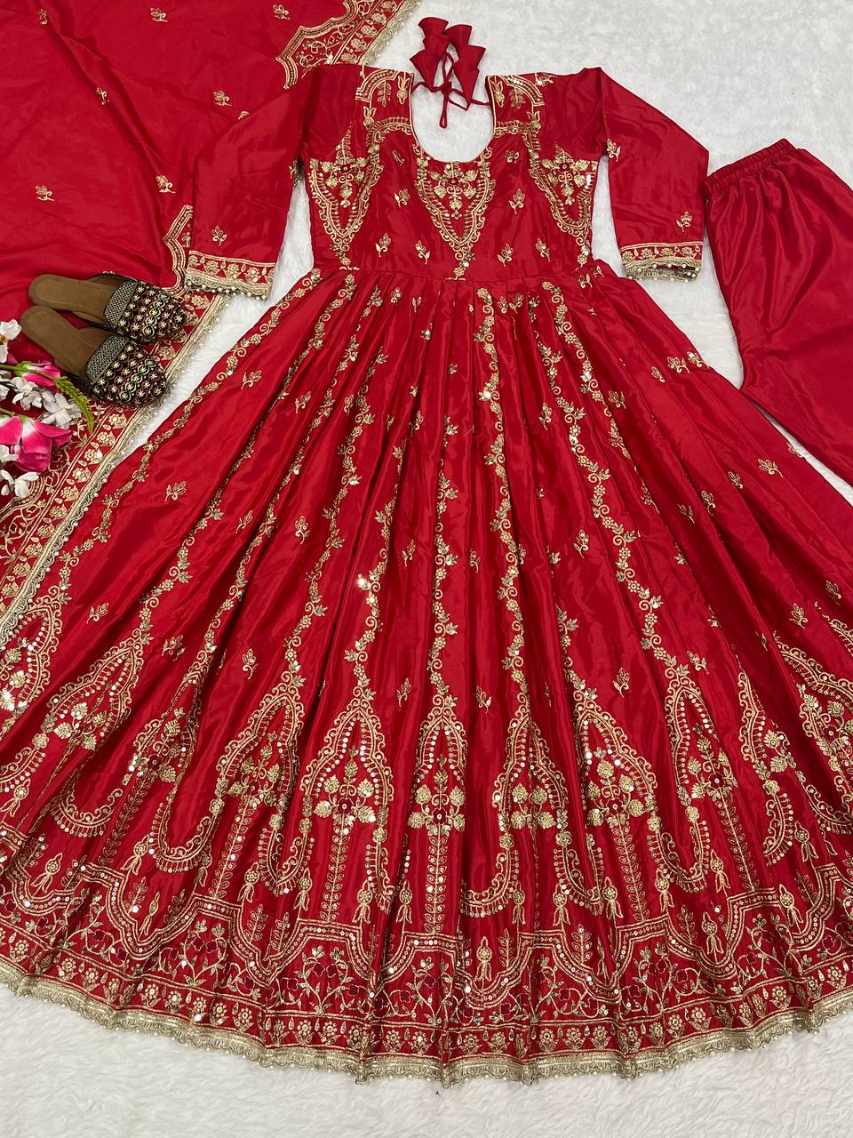 Attractive Red Color Sequence Work Anarkali Suit