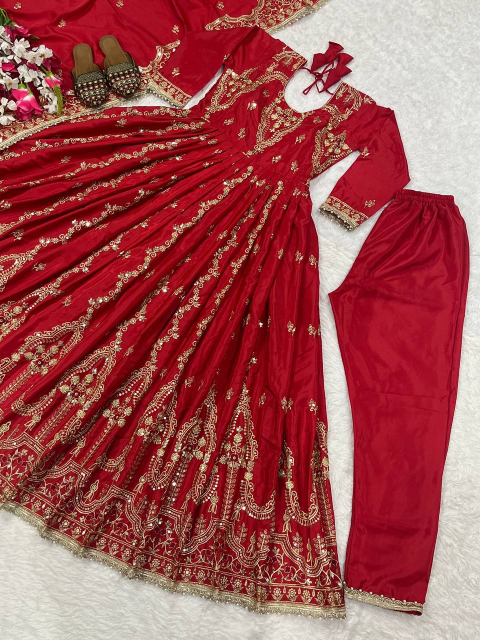Attractive Red Color Sequence Work Anarkali Suit