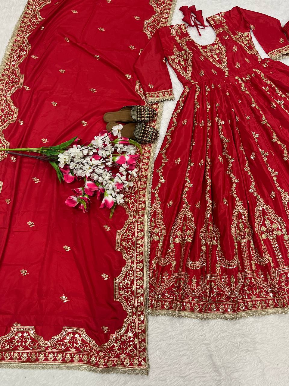 Attractive Red Color Sequence Work Anarkali Suit