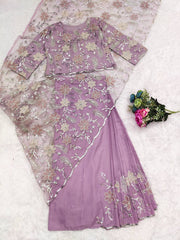 Marvelous Lavender Color Sequence Work Ready To Wear Net Saree