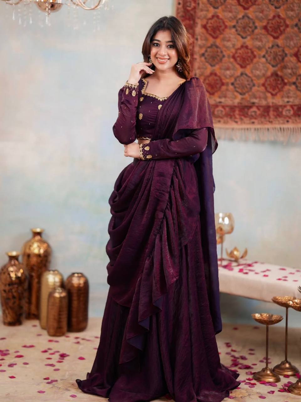 Lovely Maroon Color Embroidery Work Lehenga
