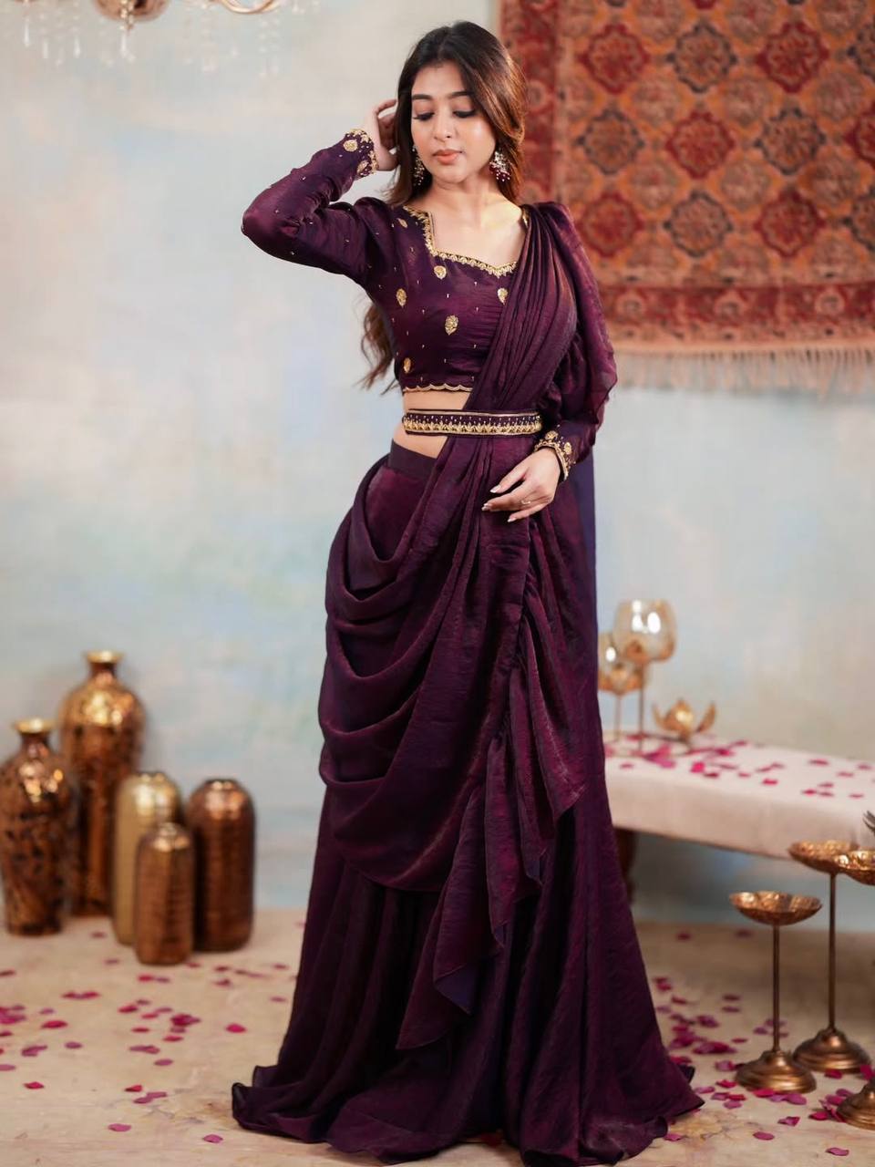 Lovely Maroon Color Embroidery Work Lehenga