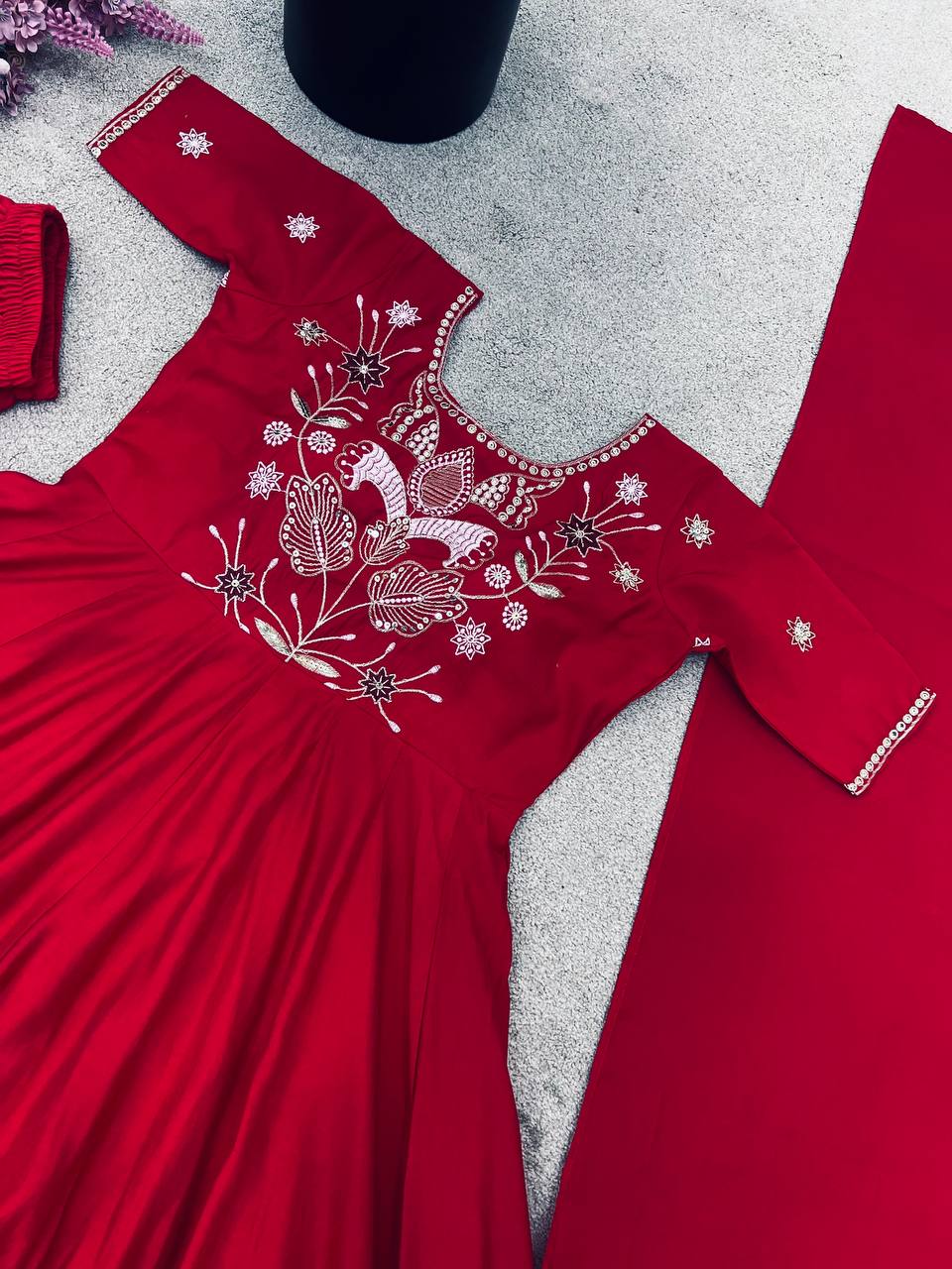 Ravishing Red Color Simmer Silk Anarkali Suit