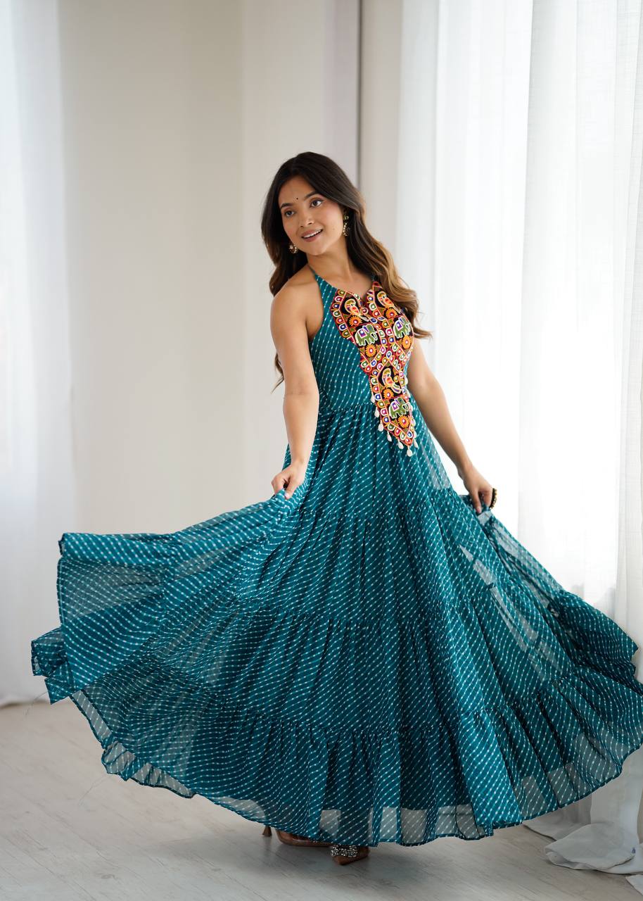 Exclusive Teal Blue Color Georgette Gown