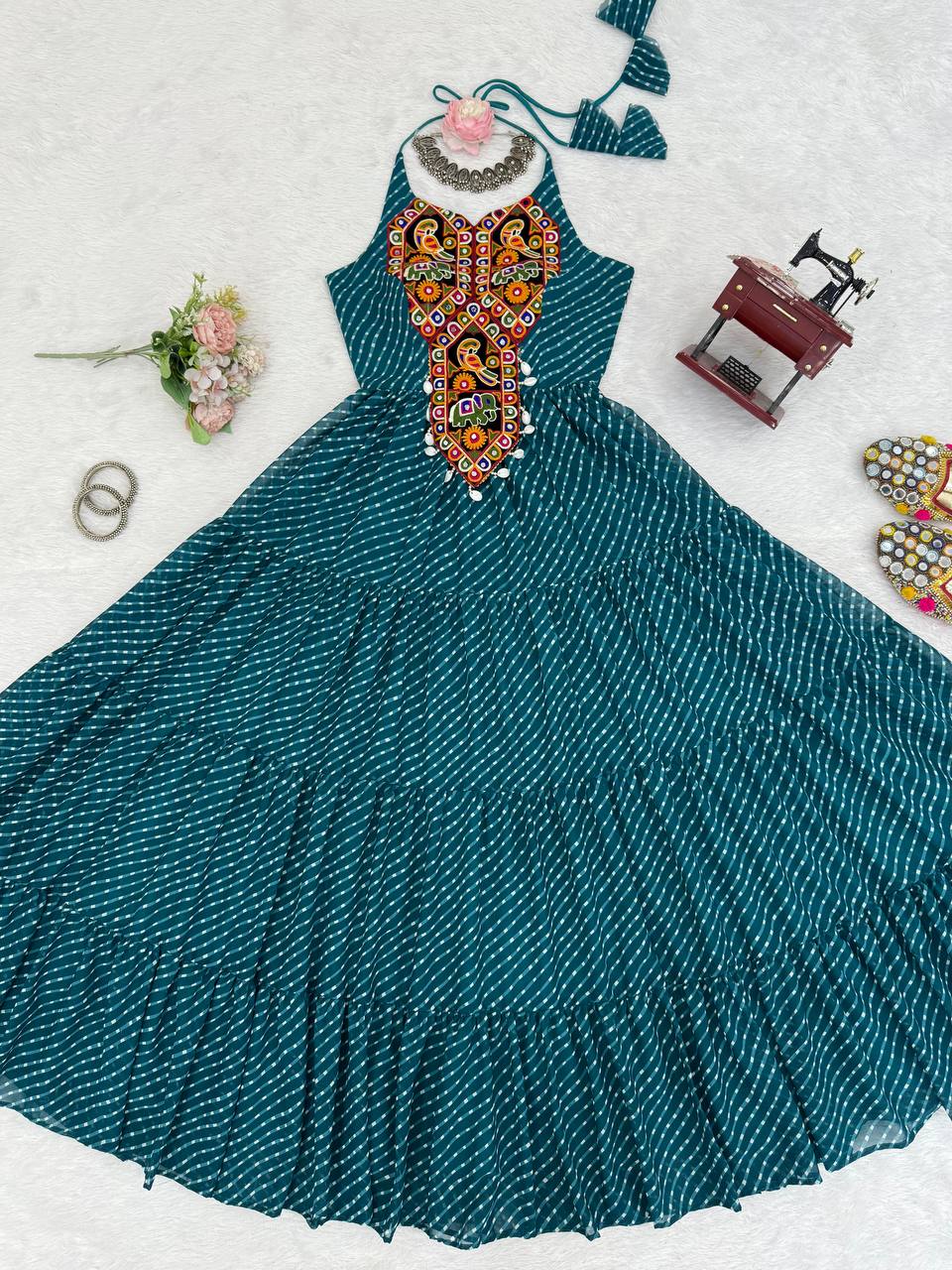Exclusive Teal Blue Color Georgette Gown