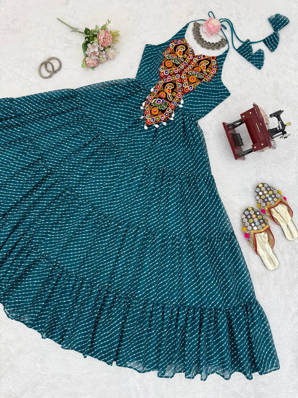 Exclusive Teal Blue Color Georgette Gown