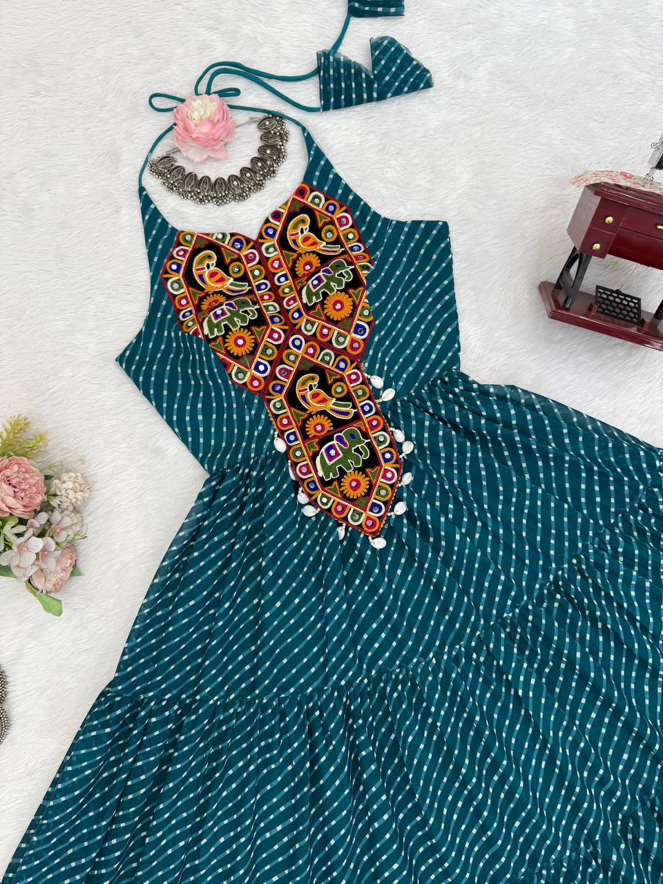 Exclusive Teal Blue Color Georgette Gown