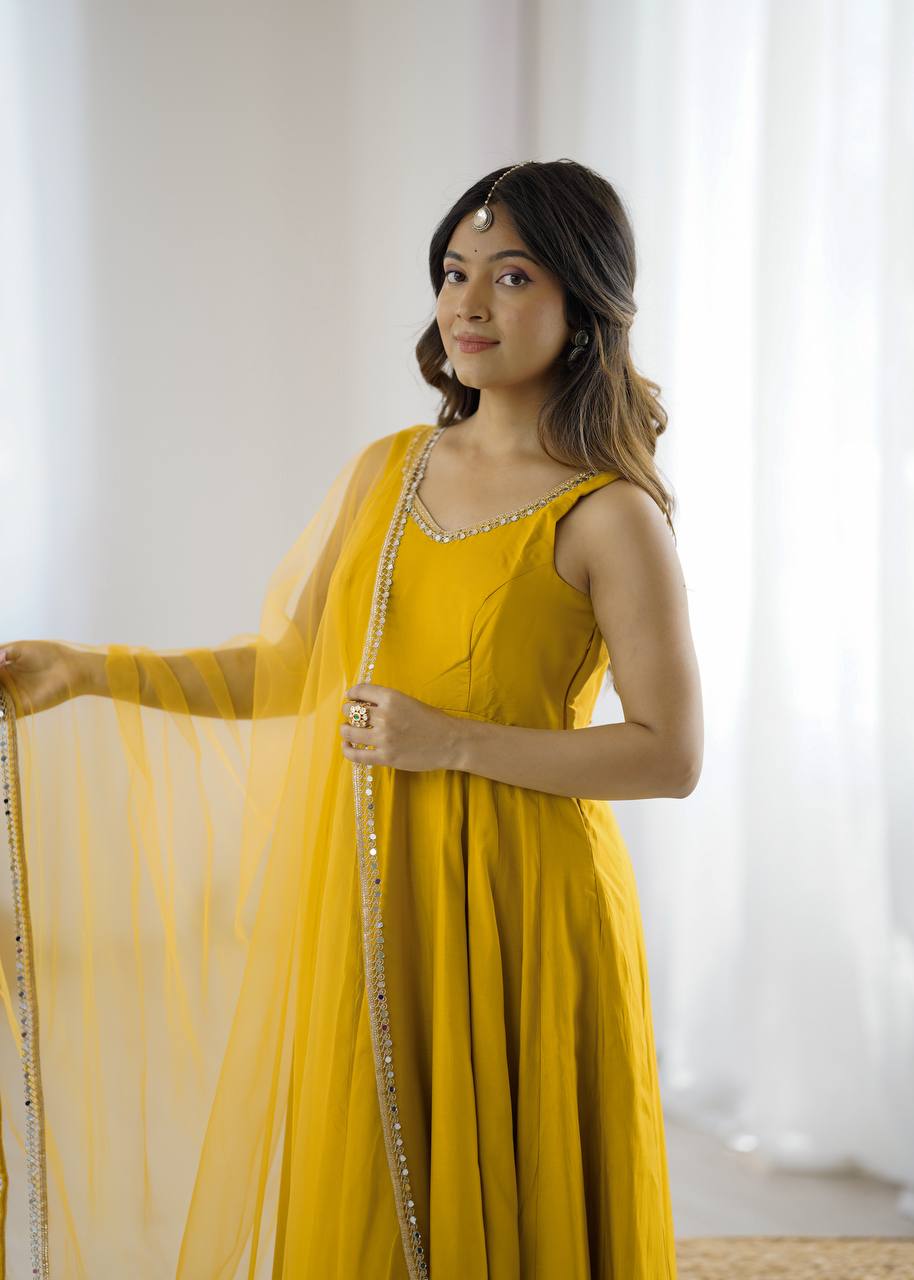 Trendy Yellow Color Fully Flared Anarkali Suit