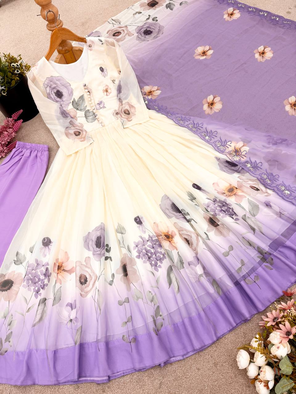 Glorious Purple Color Sequence Work Georgette Gown