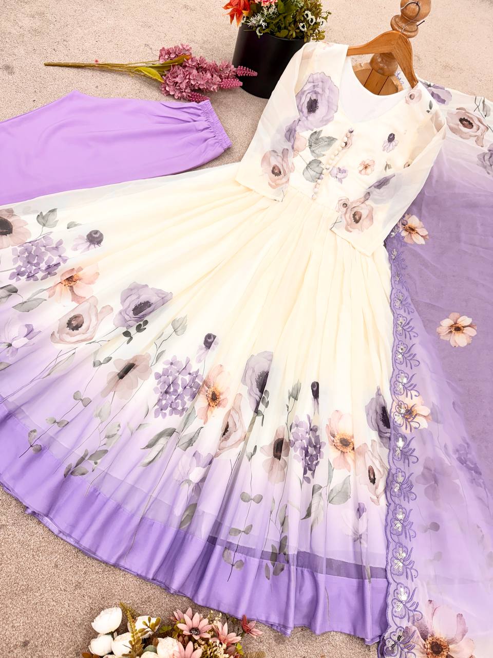 Glorious Purple Color Sequence Work Georgette Gown
