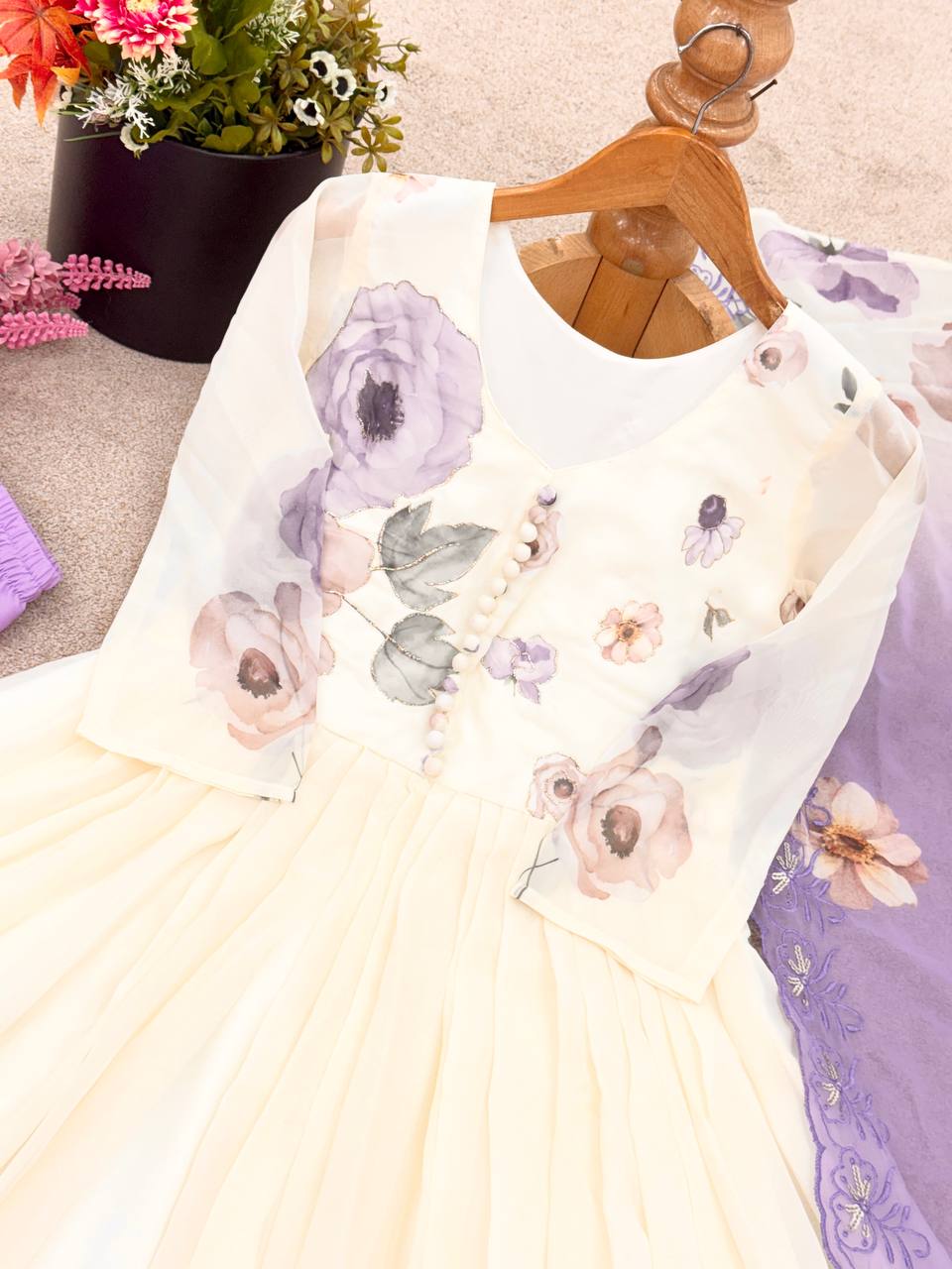 Glorious Purple Color Sequence Work Georgette Gown